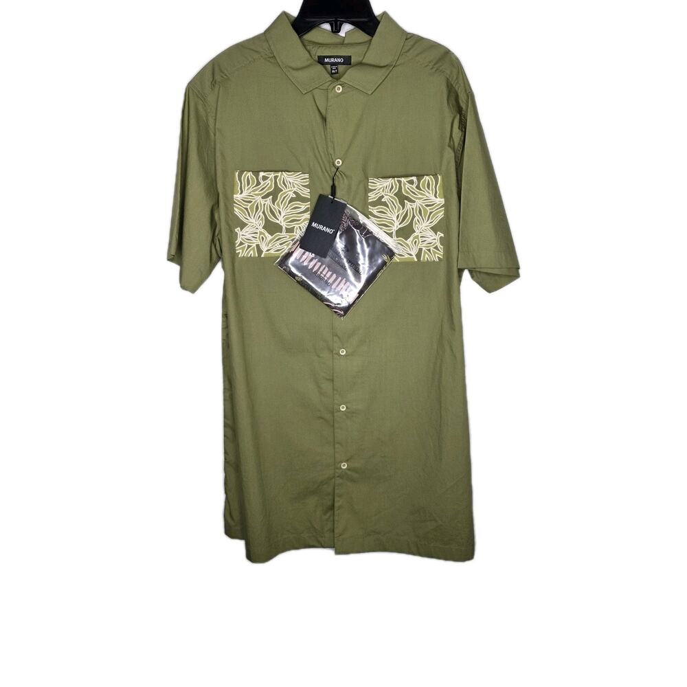 Murano Casual Mens XLT Short Sleeve Shirt Button Olive Green Camp Bandana
